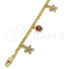 Pulsera de Dije 03.63.1364.07 Oro Laminado, Diseño de Flor y Mariquita, con Blanca Cristal, Esmaltado Multicolor, Tono Dorado (04 MM Thickness, 7 Inches Length)