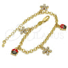 Pulsera de Dije 03.63.1364.07 Oro Laminado, Diseño de Flor y Mariquita, con Blanca Cristal, Esmaltado Multicolor, Tono Dorado (04 MM Thickness, 7 Inches Length)