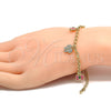 Pulsera de Dije 03.63.1363.07 Oro Laminado, Diseño de Mariposa y Rolo, con Blanca Cristal, Esmaltado Rosado, Tono Dorado (04 MM Thickness, 7 Inches Length)