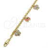 Pulsera de Dije 03.63.1363.07 Oro Laminado, Diseño de Mariposa y Rolo, con Blanca Cristal, Esmaltado Rosado, Tono Dorado (04 MM Thickness, 7 Inches Length)