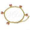 Pulsera de Dije 03.63.1362.07 Oro Laminado, Diseño de Mariposa y Rolo, Esmaltado Rosado, Tono Dorado (Grosor 04 MM, 7 Pulgadas de Largo)