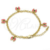 Pulsera de Dije 03.63.1362.07 Oro Laminado, Diseño de Mariposa y Rolo, Esmaltado Rosado, Tono Dorado (04 MM Thickness, 7 Inches Length)