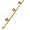 Pulsera de Dije 03.63.1362.07 Oro Laminado, Diseño de Mariposa y Rolo, Esmaltado Rosado, Tono Dorado (04 MM Thickness, 7 Inches Length)