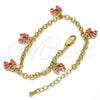 Pulsera de Dije 03.63.1362.07 Oro Laminado, Diseño de Mariposa y Rolo, Esmaltado Rosado, Tono Dorado (04 MM Thickness, 7 Inches Length)