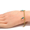 Pulsera de Dije 03.63.1360.07 Oro Laminado, Diseño de Pescado y Rolo, Esmaltado Multicolor, Tono Dorado (04 MM Thickness, 7 Inches Length)