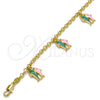 Pulsera de Dije 03.63.1360.07 Oro Laminado, Diseño de Pescado y Rolo, Esmaltado Multicolor, Tono Dorado (04 MM Thickness, 7 Inches Length)