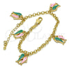 Pulsera de Dije 03.63.1360.07 Oro Laminado, Diseño de Pescado y Rolo, Esmaltado Multicolor, Tono Dorado (04 MM Thickness, 7 Inches Length)