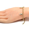 Pulsera de Dije 03.63.1359.07 Oro Laminado, Diseño de Osito y Rolo, Esmaltado Rosado, Tono Dorado (04 MM Thickness, 7 Inches Length)