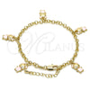 Pulsera de Dije 03.63.1359.07 Oro Laminado, Diseño de Osito y Rolo, Esmaltado Rosado, Tono Dorado (04 MM Thickness, 7 Inches Length)