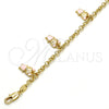 Pulsera de Dije 03.63.1359.07 Oro Laminado, Diseño de Osito y Rolo, Esmaltado Rosado, Tono Dorado (04 MM Thickness, 7 Inches Length)