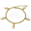 Pulsera de Dije 03.63.1359.07 Oro Laminado, Diseño de Osito y Rolo, Esmaltado Rosado, Tono Dorado (04 MM Thickness, 7 Inches Length)