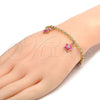 Pulsera de Dije 03.63.1358.07 Oro Laminado, Diseño de Estrella y Rolo, con Blanca Cristal, Esmaltado Rosado, Tono Dorado (04 MM Thickness, 7 Inches Length)