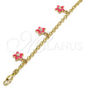Pulsera de Dije 03.63.1358.07 Oro Laminado, Diseño de Estrella y Rolo, con Blanca Cristal, Esmaltado Rosado, Tono Dorado (04 MM Thickness, 7 Inches Length)