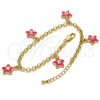Pulsera de Dije 03.63.1358.07 Oro Laminado, Diseño de Estrella y Rolo, con Blanca Cristal, Esmaltado Rosado, Tono Dorado (04 MM Thickness, 7 Inches Length)