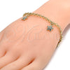 Pulsera de Dije 03.63.1357.07 Oro Laminado, Diseño de Estrella y Rolo, con Blanca Cristal, Pulido, Tono Dorado (04 MM Thickness, 7 Inches Length)
