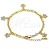 Pulsera de Dije 03.63.1357.07 Oro Laminado, Diseño de Estrella y Rolo, con Blanca Cristal, Pulido, Tono Dorado (04 MM Thickness, 7 Inches Length)