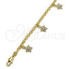 Pulsera de Dije 03.63.1357.07 Oro Laminado, Diseño de Estrella y Rolo, con Blanca Cristal, Pulido, Tono Dorado (04 MM Thickness, 7 Inches Length)