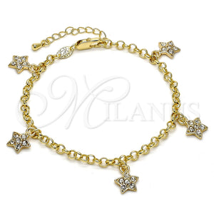 Pulsera de Dije 03.63.1357.07 Oro Laminado, Diseño de Estrella y Rolo, con Blanca Cristal, Pulido, Tono Dorado (04 MM Thickness, 7 Inches Length)