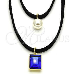 Gargantilla Elegante 04.215.0020.1.13 Oro Laminado, Diseño de Choker y Bola, con Tanzanita Oscuro Zirconia Cubica and Marfil Perla, Pulido, Tono Dorado (09 MM Thickness, 13 Inches Length)