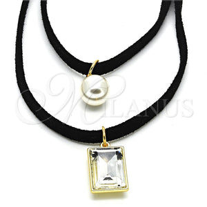 Gargantilla Elegante 04.215.0020.3.13 Oro Laminado, Diseño de Choker y Bola, con Blanca Cristal and Marfil Perla, Pulido, Tono Dorado (09 MM Thickness, 13 Inches Length)