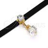 Gargantilla Elegante 04.215.0022.13 Oro Laminado, Diseño de Choker, con Zirconia Cubica Blanca y Azavache Blanca, Pulido, Tono Dorado (Grosor 08 MM, 13 Pulgadas de Largo)