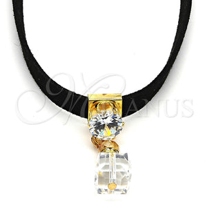 Gargantilla Elegante 04.215.0022.13 Oro Laminado, Diseño de Choker, con Blanca Zirconia Cubica and Blanca Azavache, Pulido, Tono Dorado (08 MM Thickness, 13 Inches Length)