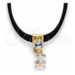Gargantilla Elegante 04.215.0022.13 Oro Laminado, Diseño de Choker, con Zirconia Cubica Blanca y Azavache Blanca, Pulido, Tono Dorado (Grosor 08 MM, 13 Pulgadas de Largo)