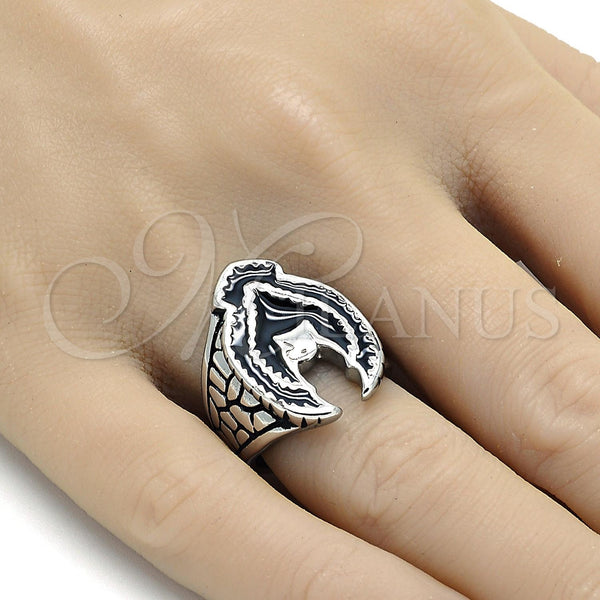 Anillo de Hombre 01.234.0002.09 Acero Inoxidable, Diseño de Águila, Esmaltado Negro, Tono Plateado (Size 9)