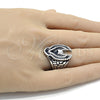 Anillo de Hombre 01.234.0002.09 Acero Inoxidable, Diseño de Águila, Esmaltado Negro, Tono Plateado (Size 9)