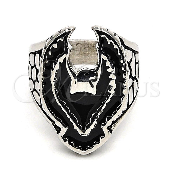 Anillo de Hombre 01.234.0002.10 Acero Inoxidable, Diseño de Águila, Esmaltado Negro, Tono Plateado (Size 10)