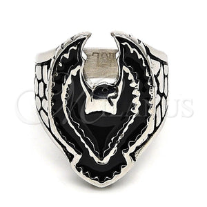 Anillo de Hombre 01.234.0002.10 Acero Inoxidable, Diseño de Águila, Esmaltado Negro, Tono Plateado (Size 10)