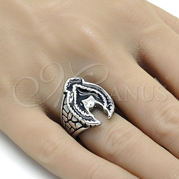 Anillo de Hombre 01.234.0002.11 Acero Inoxidable, Diseño de Águila, Esmaltado Negro, Tono Plateado (Size 11)