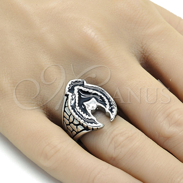 Anillo de Hombre 01.234.0002.12 Acero Inoxidable, Diseño de Águila, Esmaltado Negro, Tono Plateado (Size 12)