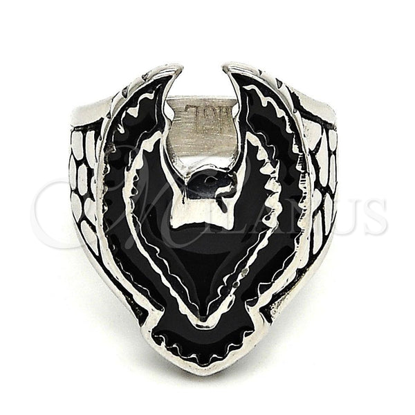 Anillo de Hombre 01.234.0002.12 Acero Inoxidable, Diseño de Águila, Esmaltado Negro, Tono Plateado (Size 12)