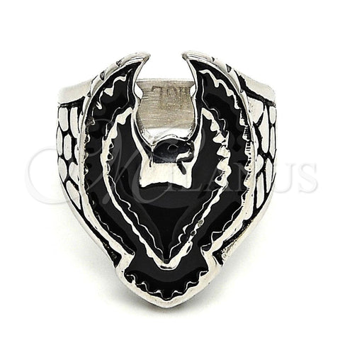 Anillo de Hombre 01.234.0002.12 Acero Inoxidable, Diseño de Águila, Esmaltado Negro, Tono Plateado (Size 12)