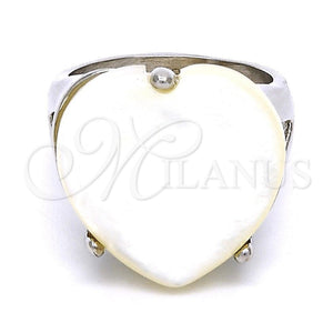 Anillo Multi Piedra 01.235.0004.1.09 Acero Inoxidable, Diseño de Corazón, con Marfil Madre Perla, Pulido, Tono Plateado (Size 9)