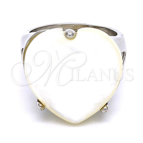 Anillo Multi Piedra 01.235.0004.1.09 Acero Inoxidable, Diseño de Corazón, con Marfil Madre Perla, Pulido, Tono Plateado (Size 9)