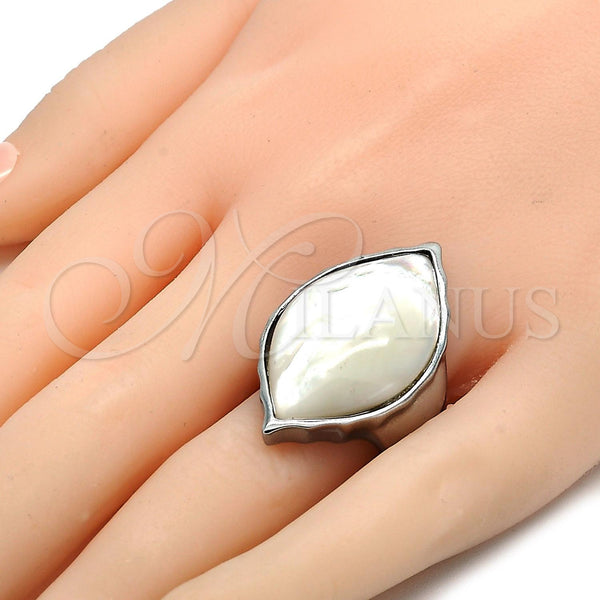 Anillo Multi Piedra 01.235.0005.1.08 Acero Inoxidable, con Marfil Madre Perla, Pulido, Tono Plateado (Size 8)