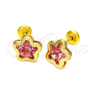 Arete Dormilona 02.09.0029.1 Oro Laminado, Diseño de Estrella, con Rodolito Claro Zirconia Cubica, Pulido, Tono Dorado
