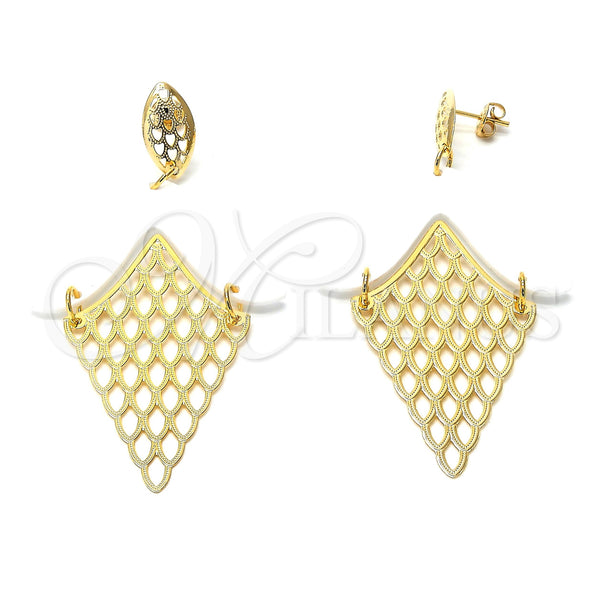 Arete Largo 02.09.0103 Oro Laminado, Resinado Blanco, Tono Dorado