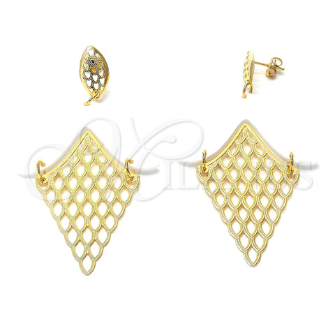 Arete Largo 02.09.0103 Oro Laminado, Resinado Blanco, Tono Dorado