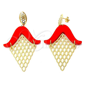 Arete Largo 02.09.0103.2 Oro Laminado, Resinado Naranja, Tono Dorado