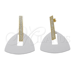 Arete Largo 02.09.0107 Oro Laminado, Resinado Blanco, Tono Dorado