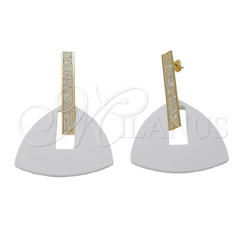 Arete Largo 02.09.0107 Oro Laminado, Resinado Blanco, Tono Dorado