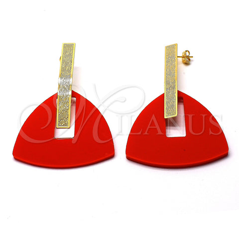 Arete Largo 02.09.0107.2 Oro Laminado, Resinado Naranja, Tono Dorado