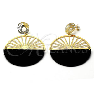 Arete Largo 02.09.0111.3 Oro Laminado, Resinado Negro, Tono Dorado