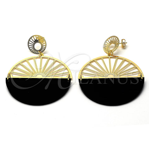 Arete Largo 02.09.0111.3 Oro Laminado, Resinado Negro, Tono Dorado