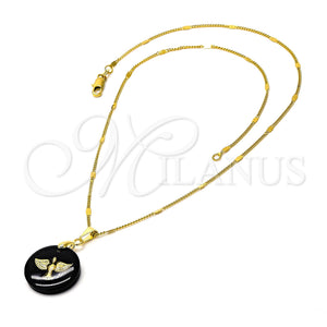 Collares con Dije 04.09.0018.18 Oro Laminado, Diseño de Pajaro, Resinado Negro, Tono Dorado (0.35 Gauge, 01 MM Thickness, 18 Inches Length)