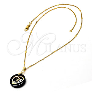 Collares con Dije 04.09.0020.18 Oro Laminado, Diseño de Virgen Maria, Resinado Negro, Tono Dorado (0.35 Gauge, 01 MM Thickness, 18 Inches Length)