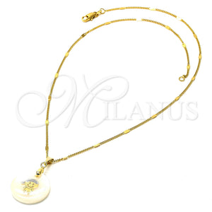 Collares con Dije 04.09.0025.18 Oro Laminado, con Marfil Madre Perla, Pulido, Tono Dorado (0.35 Gauge, 01 MM Thickness, 18 Inches Length)